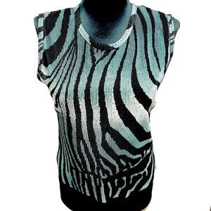 NWOT vintage 90’s abstract tank by Plisse teal black swirl print sz M pleated